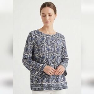 Max Studio Blouse Blue Floral Peasant Boho Cottage 1XL